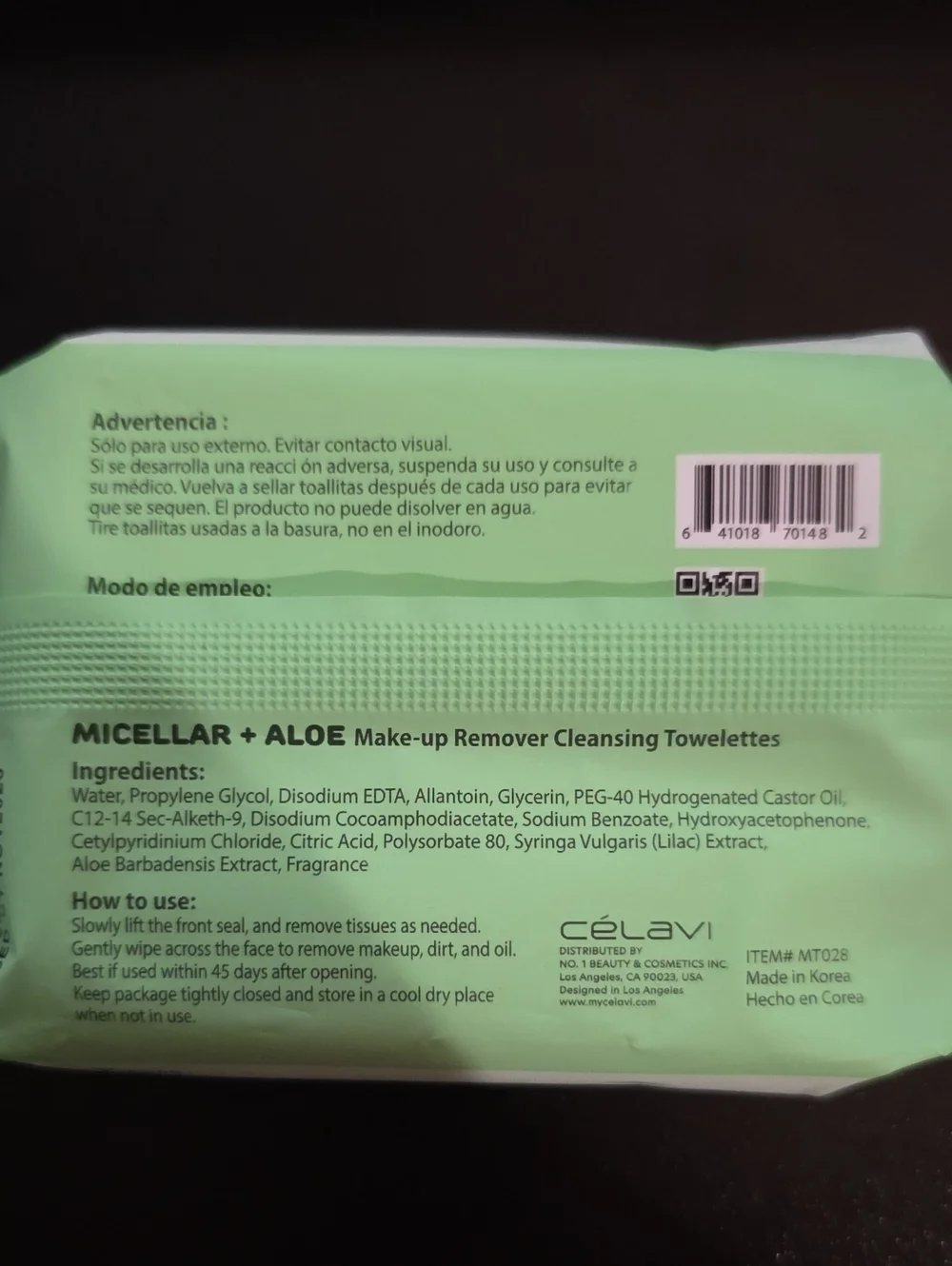 Célavi Micellar & Aloe Make-up Remover Cleansing Towelettes — Green